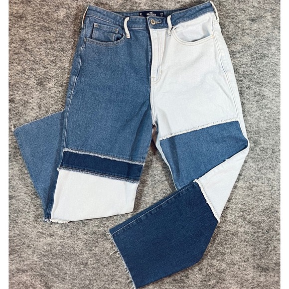 Hollister Denim - Hollister Patchwork Jeans Womens 9R Blue Ultra High Rise Straight 29x27 Y2K Boho